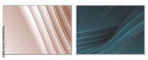 Abstract gradient waves background and folds. A set of 2 templates. 3D illustration in gentle pastel colors. Vector