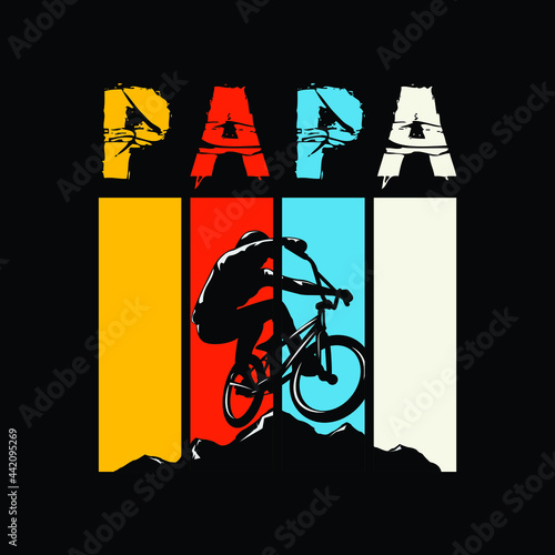 Papa cycling on the mountain vintage t-shirt design.
