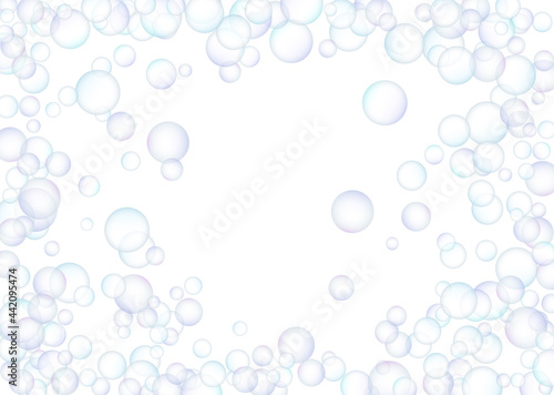 Soap bubbles flew randomly on a white background. Vector