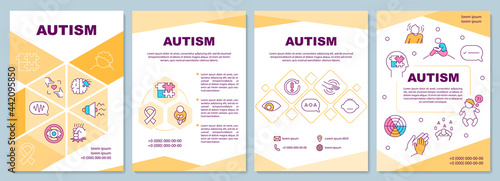 Autism brochure template. Behavior and communicational problems. Flyer, booklet, leaflet print, cover design with linear icons. Vector layouts for presentation, annual reports, advertisement pages