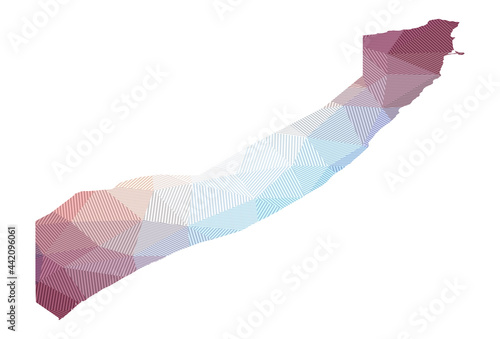 Map of Somalia. Low poly illustration of the country. Geometric design with stripes. Technology, internet, network concept. Vector illustration.