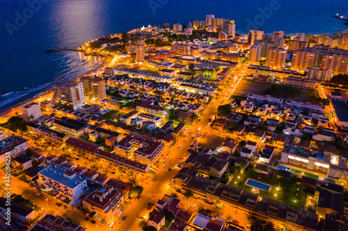 beautiful view of night Oropesa del Mar in Spain and sea