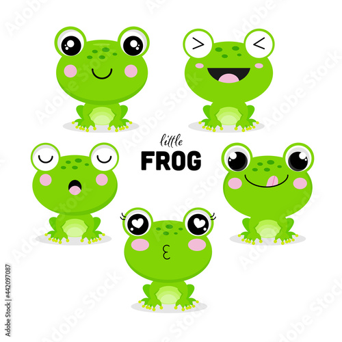 Photo Set of  little frogs in cartoon style.