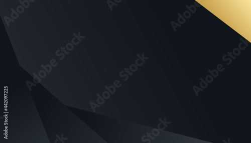 Black abstract background with golden lines. Black gold background overlap dimension abstract geometric modern. Elegant navy black gold background with overlap layer. Suit for business and corporate