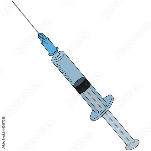 Syringe for injections, diagnostic punctures and beauty injections. Vector illustration. An injection, a vaccine. Isolated white background. Cartoon style. Health topic. Medical instrument. 