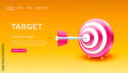 Target landing page, banner business 3d icon. Vector