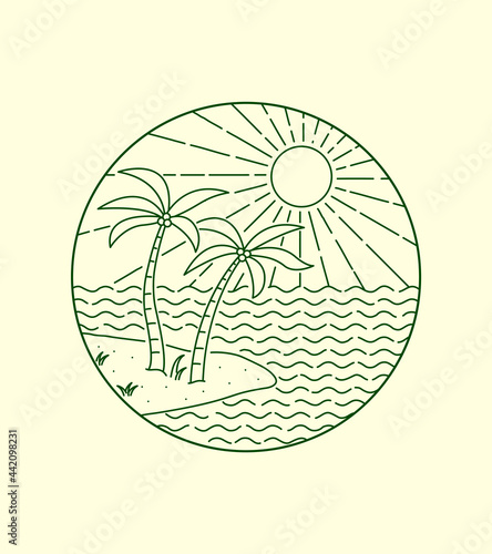 view of florida keys in mono line art, patch badge design, emblem design, T-Shirt Design