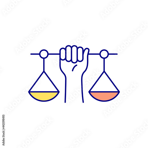 Equal protection RGB color icon. Democratic society. Isolated vector illustration. Giving equal rights, liberties and status. Access to same opportunities. Social equality simple filled line drawing
