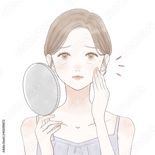 顔の小じわに悩む女性
