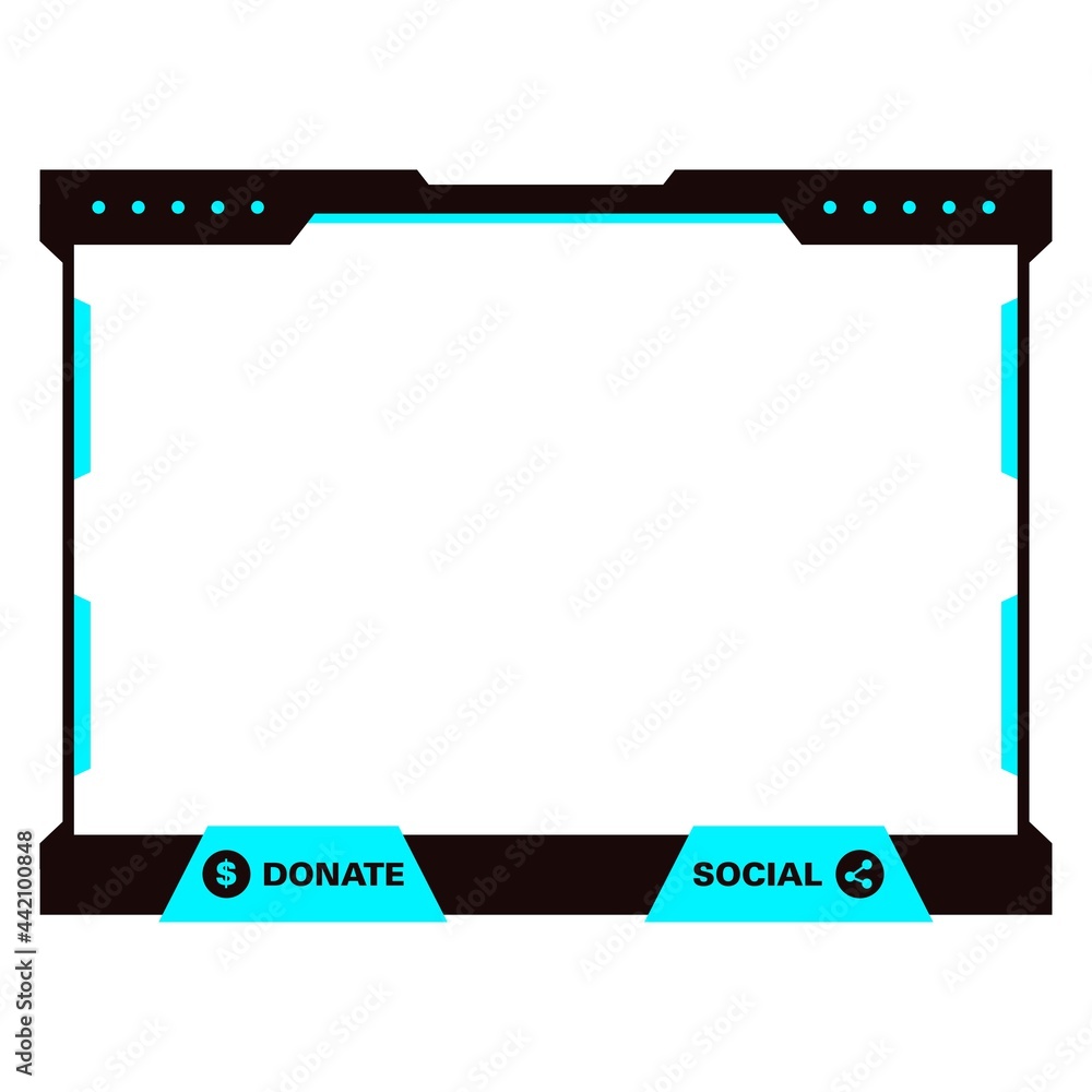 Stylish live streaming overlay frame. Game screen overlay for live game streamers. Dark black