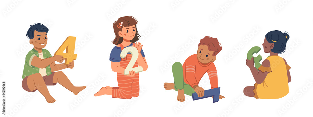 Education in kindergarten, kids learning numeric systems and studying ...