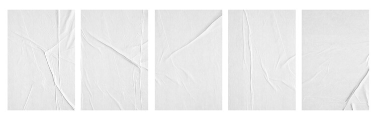 white paper wrinkled poster template ,blank glued creased paper sheet mockup.white poster mockup on wall. empty paper mockup.