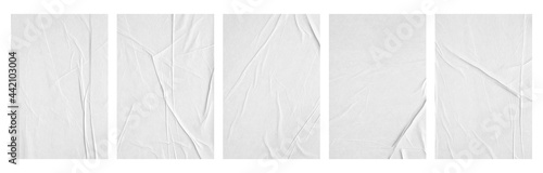 Foto white paper wrinkled poster template ,blank glued creased paper sheet mockup