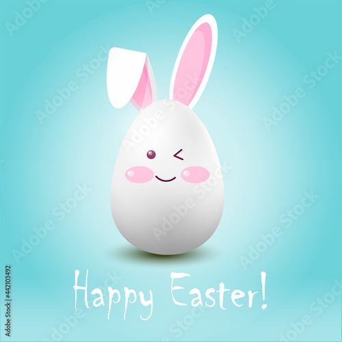 Easter egg-hare on a blue background with the inscription "happy Easter"