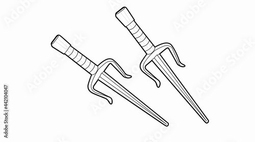 Sai Weapon. Black and white illustration of two sai weapon
