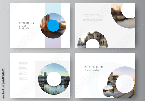 Vector layout of the presentation slides design business templates, multipurpose template for presentation brochure, cover. Background template with rounds, circles for IT, technology. Minimal style.