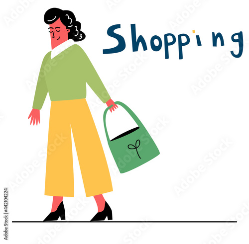 A woman shopper with a package in her hands, a woman with purchases