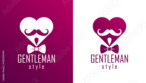 Gentleman heart vector icon or logo, heart shape with tie mustache and glasses symbol, man club, male hipster style and fashion.