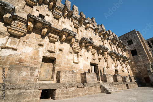 Famous ancient Aspendos Roman amphitheater.  Pamphylia region  Belkiz  Antalya  Turkey.
