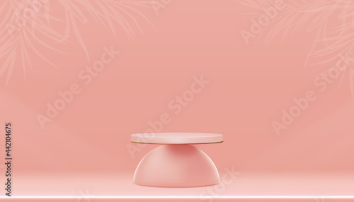 Studio room, 3D Podium Cylinder display with  empty wall with spotlight in peach colour,Vector Realistic isolated Empty Show case for Product presentation, Cosmetic or Spa for sales