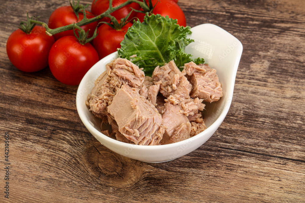 Canned tuna fillet in the bowl Canned tuna fillet in the bowl