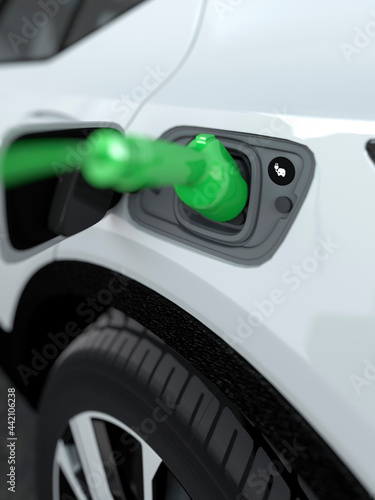 Modern electric car charging up at a station concept 3d render