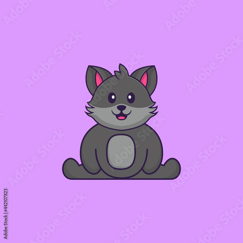 Cute cat is sitting. Animal cartoon concept isolated. Can used for t-shirt, greeting card, invitation card or mascot. Flat Cartoon Style