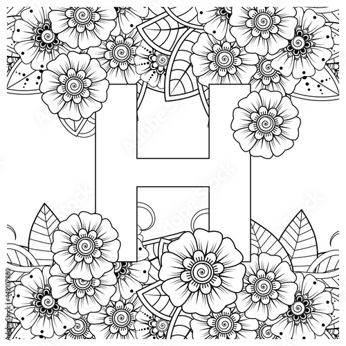 mehndi flower decorative ornament in ethnic oriental style. doodle ornament. outline hand draw.