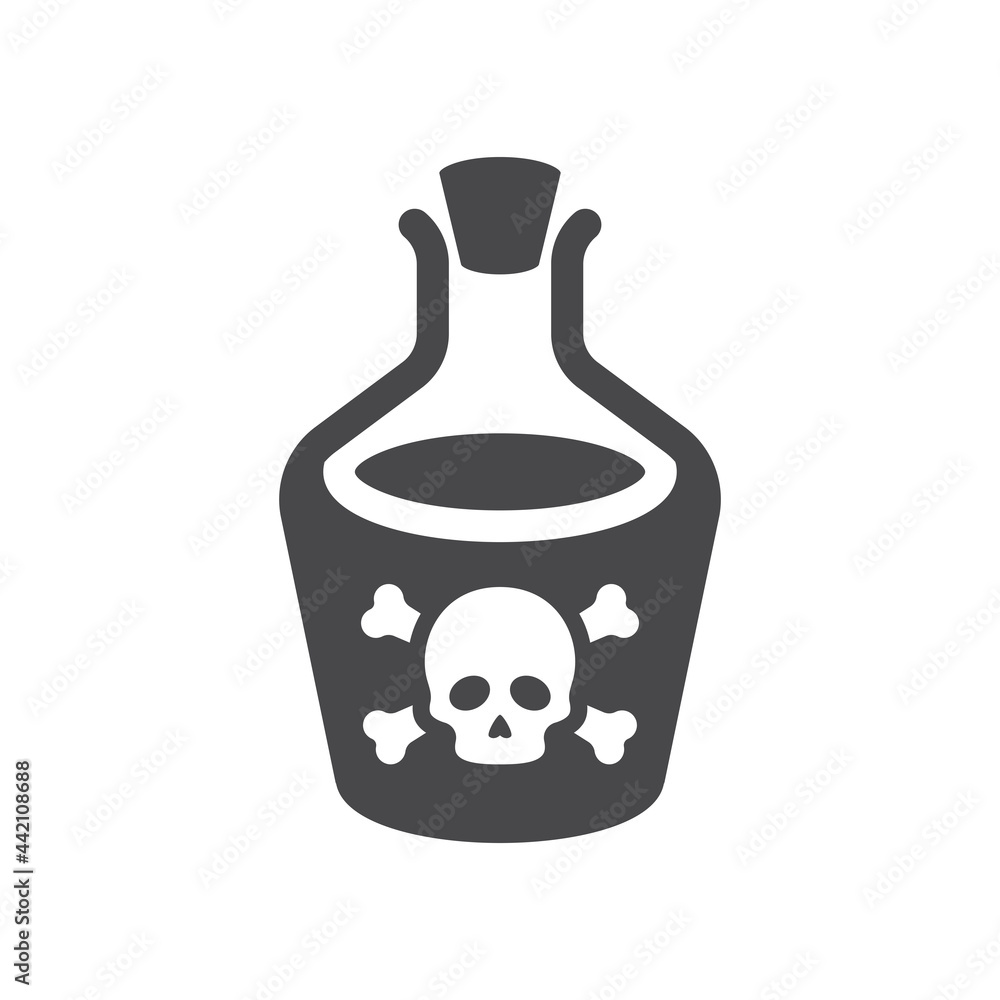 Bottle of poison with skull and bones icon. Poisonous sign with crossbones symbol. Bottle of poison with skull and bones icon. Poisonous sign with crossbones symbol.