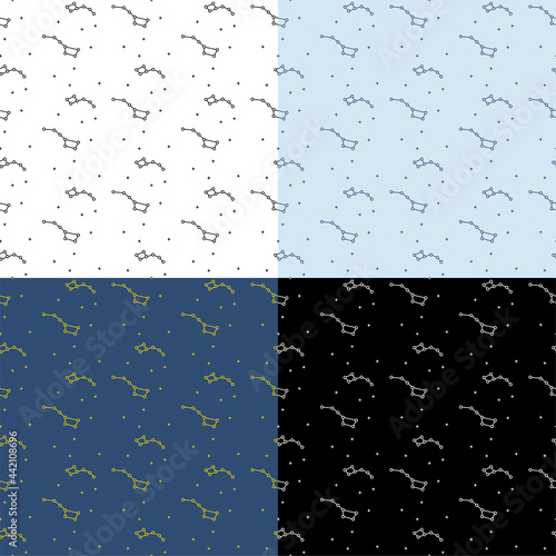 set of seamless patterns with Constellation Ursa Minor and Ursa Major. Ornament for decoration and printing on fabric. Design element. Vector
