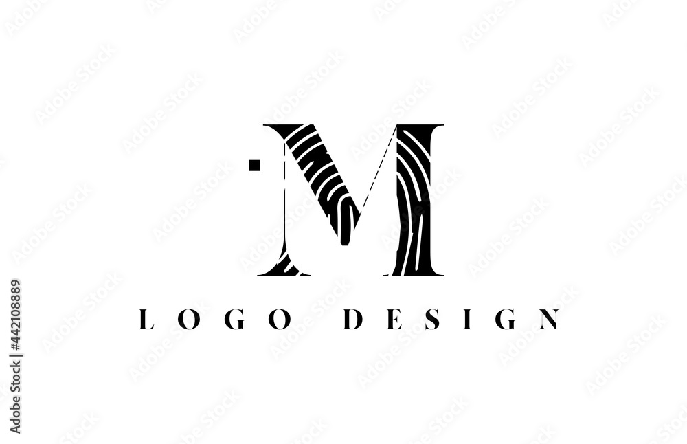 black and white M alphabet letter icon logo. Pattern design for company and business identity