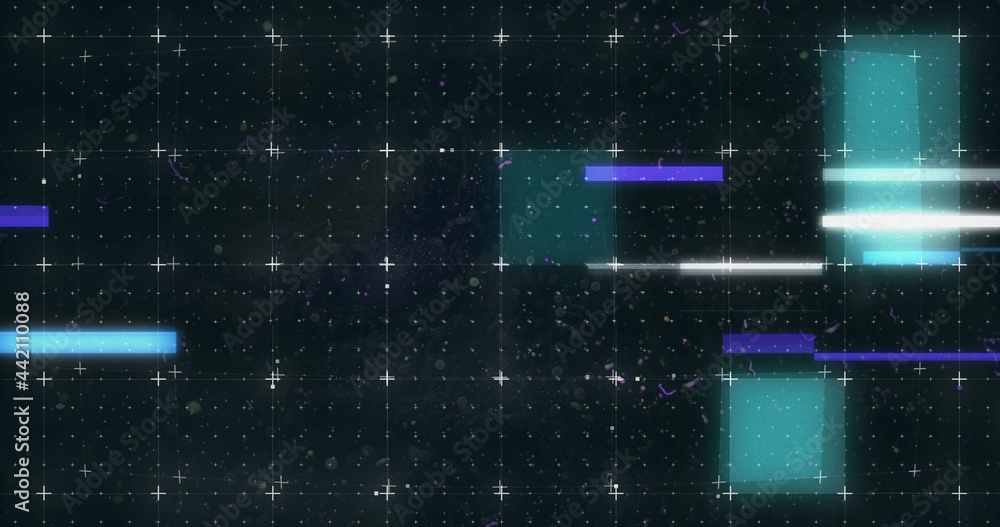 Image of blue squares and scope scanning with markers over grid background Image of blue squares and scope scanning with markers over grid background