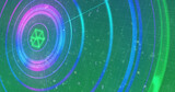 Image of glowing multi coloured scope scanning with markers over grid background