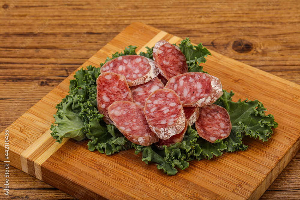 Iberian pork Fuet sausage slices Iberian pork Fuet sausage slices