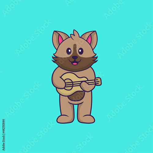 Cute cat playing guitar. Animal cartoon concept isolated. Can used for t-shirt, greeting card, invitation card or mascot. Flat Cartoon Style © Turn