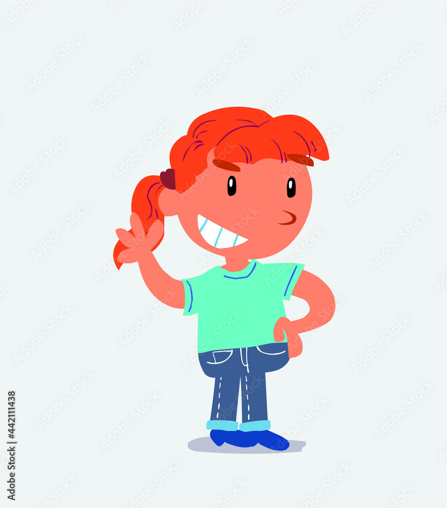 cartoon character of little girl on jeans waving while smiling cartoon character of little girl on jeans waving while smiling