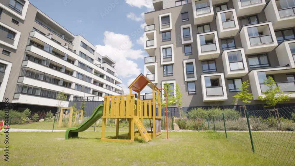 A playground in an apartment complex in a suburban area