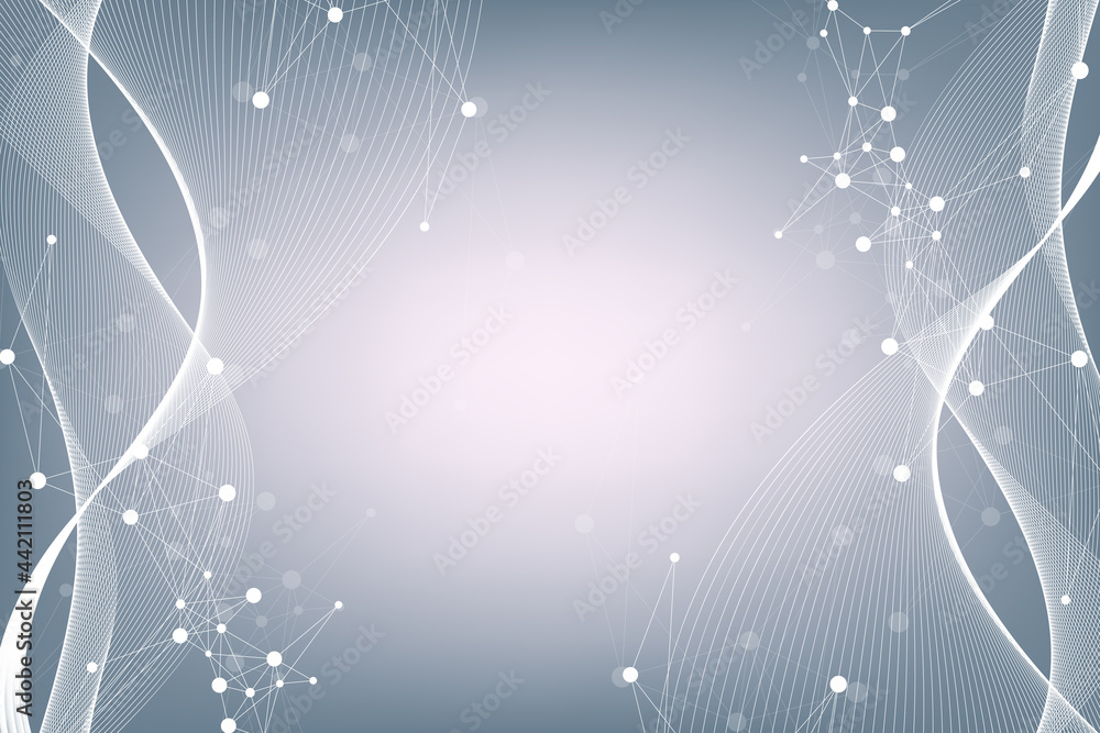 Big Genomic Data Visualization. DNA helix, DNA strand, DNA Test. Molecule or atom, neurons. Abstract structure for Science or medical background, banner, illustration Big Genomic Data Visualization. DNA helix, DNA strand, DNA Test. Molecule or atom, neurons. Abstract structure for Science or medical background, banner, illustration