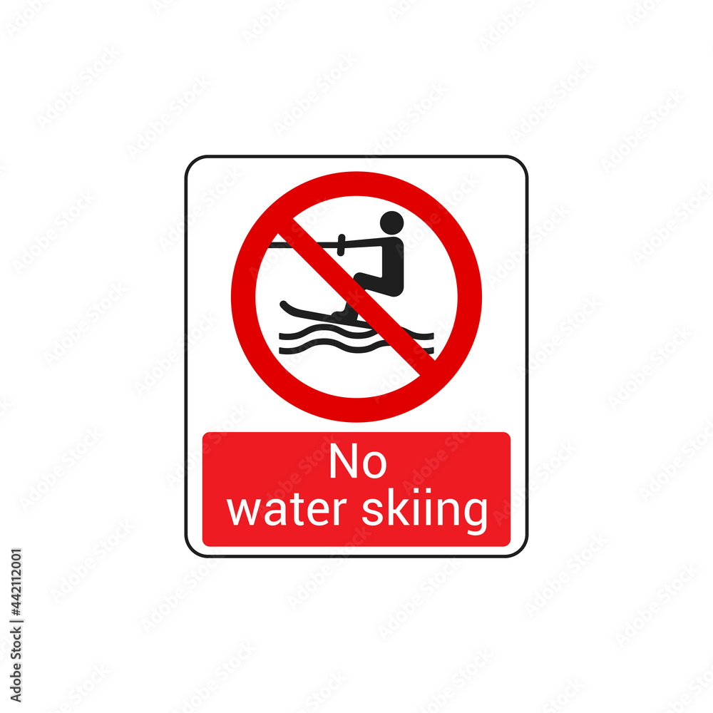 No water skiing sign vector icon isolated on white background. Warning symbol modern, simple, vector, icon for website design, mobile app, ui. Vector Illustration No water skiing sign vector icon isolated on white background. Warning symbol modern, simple, vector, icon for website design, mobile app, ui. Vector Illustration