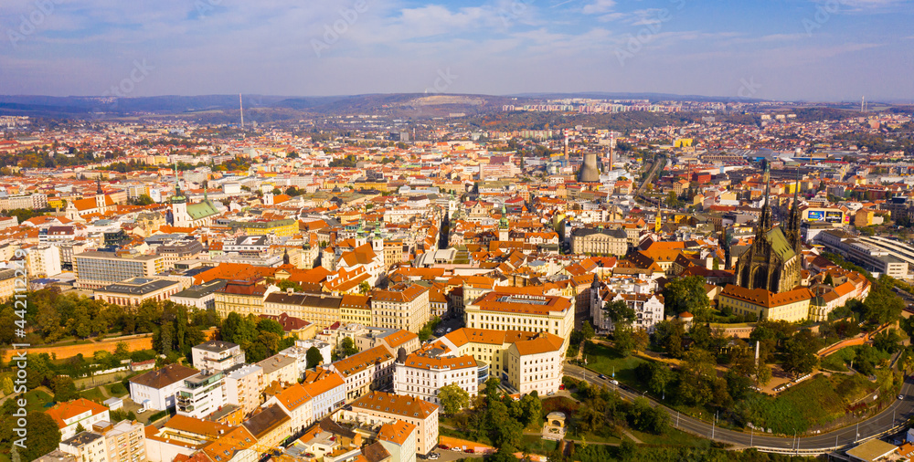 Panoramic view from the drone on the city Brno. Czech Republic. High quality photo