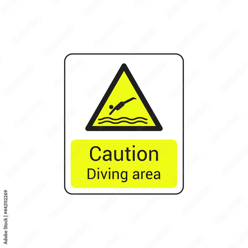 Yellow triangle diving area sign vector icon isolated on white background. Caution symbol modern, simple, vector, icon for website design, mobile app, ui. Vector Illustration Yellow triangle diving area sign vector icon isolated on white background. Caution symbol modern, simple, vector, icon for website design, mobile app, ui. Vector Illustration