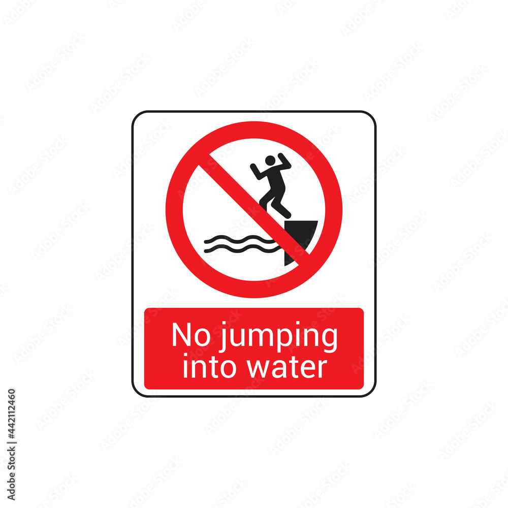 No jumping into water sign vector icon isolated on white background. Warning symbol modern, simple, vector, icon for website design, mobile app, ui. Vector Illustration No jumping into water sign vector icon isolated on white background. Warning symbol modern, simple, vector, icon for website design, mobile app, ui. Vector Illustration