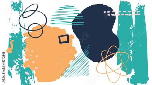 Beautiful pastel boho Scandinavian Memphis earth tone social media abstract background template with minimal abstract organic shapes composition in trendy contemporary collage style