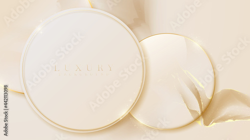 Golden circle on luxury marble background. 3d realistic style. vector illustration.
