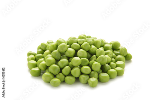 Fresh green peas isolated on a white background. Studio photo