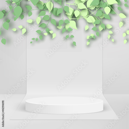 Abstract background with white color geometric 3d podiums. Vector illustration.