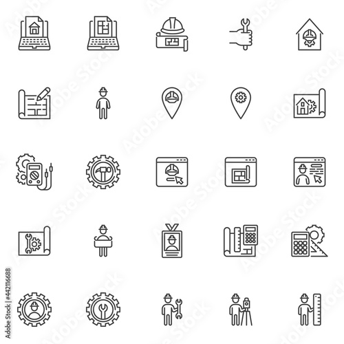 Engineering service line icons set