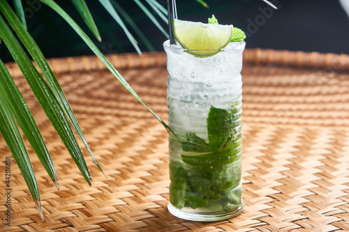 Summer chilled drinks with fresh juice, mint, ice. traditional drink mojito
