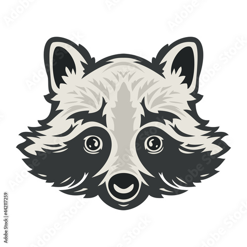 Raccoon head in hand drawn sketch color style isolated on white background. Modern graphic design element for label or poster. Vector art illustration.