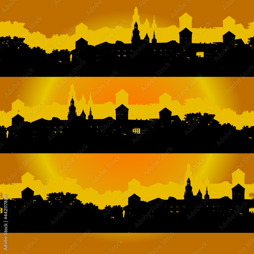 Obraz premium City skyline with sunset. Seamless pattern.